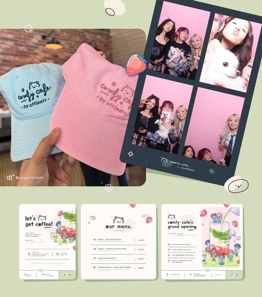 I designed the super cute logo &amp; graphics for OfflineTV's Comfy Cafe popup! ☕️💚

go visit if you can!! ✨