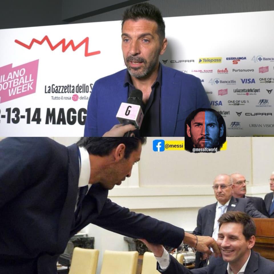 MessiFCWorld's tweet photo. Gianluigi Buffon 🗣️: " I met Messi in 2013 at a meeting. I approached him and said to him, “Are you human?” He smiled and said to me, “What do you think? Do I look different?” So I told him, “I have to make sure.” I touched his face and said to him, “Thank God, you are human.” 👽 

And two years later, I met him in the Berlin final, and when I greeted him, he said to me, “Do you want to check again, Buffon?” 

“But it is possible for him to be a human outside the field, but inside the field he is an alien. I am sure it is impossible for a human to play like that " 🔥🐐👑👽