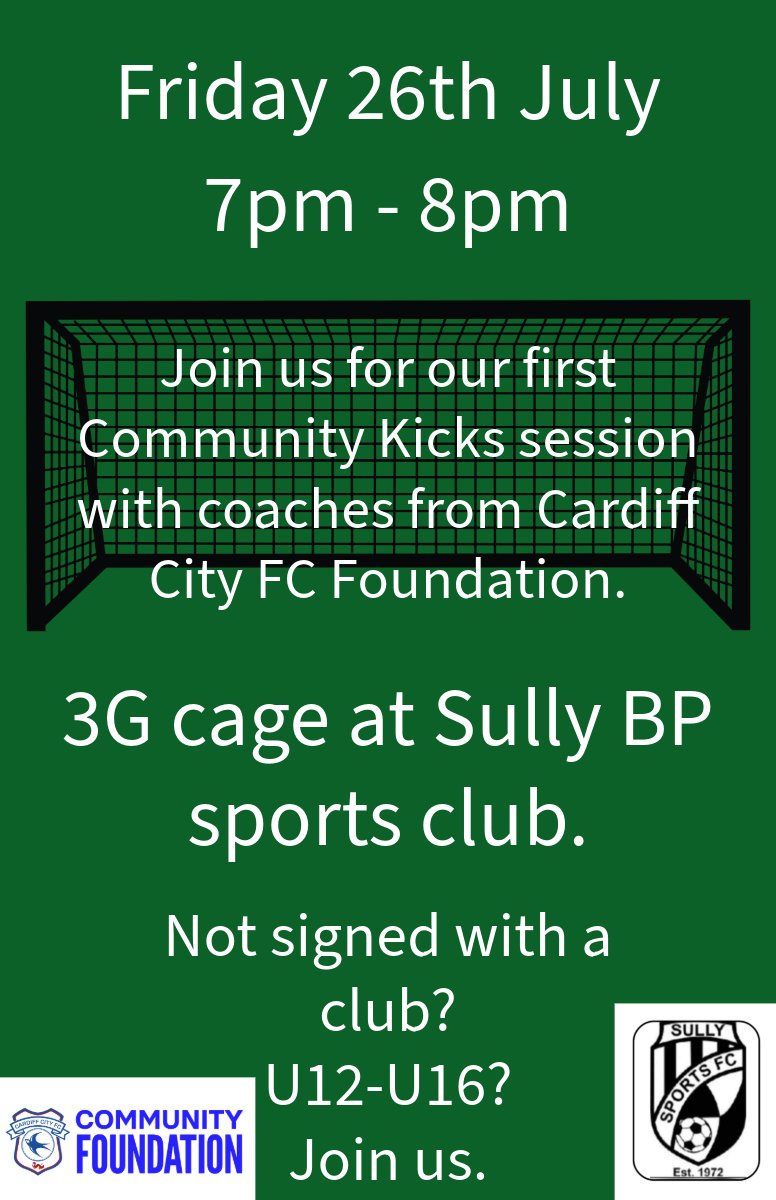 sullysportsfc's tweet photo. Community Kicks session on Fri 26th, 7pm in #SullyFC 3G.
@CCFC_Foundation https://t.co/4xKBS74fMy