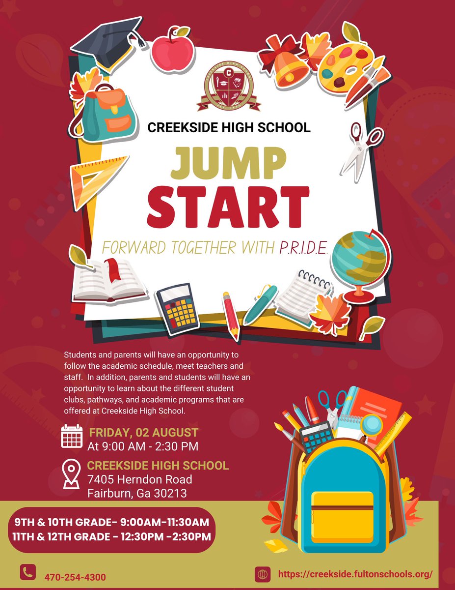 Creekside High (@creekside_high) on Twitter photo It's about that time!! Join us as we jump-start the 2024-2025 school year! <a href="/Creekside_Tribe/">Creekside Athletics</a> <a href="/BearCreekMS/">Bear Creek MS</a> <a href="/creeksideavid/">Creekside High AVID</a> <a href="/CreeksideHSBand/">Dexter L. Bailey Jr.</a> <a href="/jasonjstamper/">Jason Stamper, EdD</a> <a href="/FultonCoSchools/">FultonCountySchools</a> <a href="/DrTAGAwak/">Dr. Terrell Awak</a> <a href="/Creekside_SGA/">Creekside SGA</a> <a href="/CHSGuidanceGA/">Creekside Guidance</a> It's about that time!! Join us as we jump-start the 2024-2025 school year! <a href="/Creekside_Tribe/">Creekside Athletics</a> <a href="/BearCreekMS/">Bear Creek MS</a> <a href="/creeksideavid/">Creekside High AVID</a> <a href="/CreeksideHSBand/">Dexter L. Bailey Jr.</a> <a href="/jasonjstamper/">Jason Stamper, EdD</a> <a href="/FultonCoSchools/">FultonCountySchools</a> <a href="/DrTAGAwak/">Dr. Terrell Awak</a> <a href="/Creekside_SGA/">Creekside SGA</a> <a href="/CHSGuidanceGA/">Creekside Guidance</a>