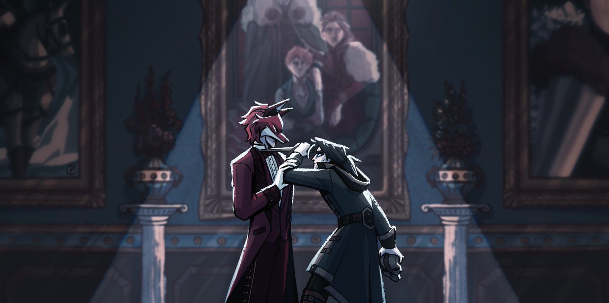 had the honour of doing spot art for <a href="/akhikosanada/">Cha 🇵🇸 s0und0fsilver on blsky!</a>’s amazing sylvix fic in <a href="/fe3hmasquerade/">Farce and Facades - Complete</a> (ao3 link in replies!) 

the zine is currently open for leftover sales, be sure to check it out! #FE3H