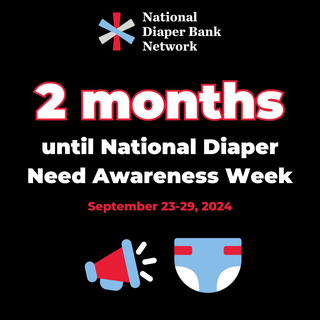diapernetwork's tweet image. We're 2 months away from #NationalDiaperNeedAwarenessWeek2024! Join us September 23-29 for a week of action to draw attention to the public health crisis of #DiaperNeed in the U.S. &amp;amp; advocate for meaningful change. What events does your organization have planned for the week?
