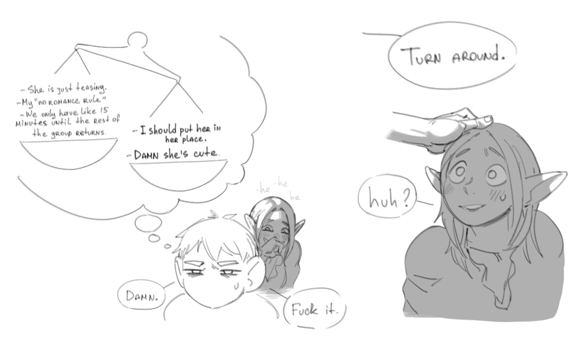 Eddrawsstuff's tweet image. Have a sketchy comic with a sketchy ship and way too much text. 
I mean, enjoy✨
#dungeonmeshi #marchil