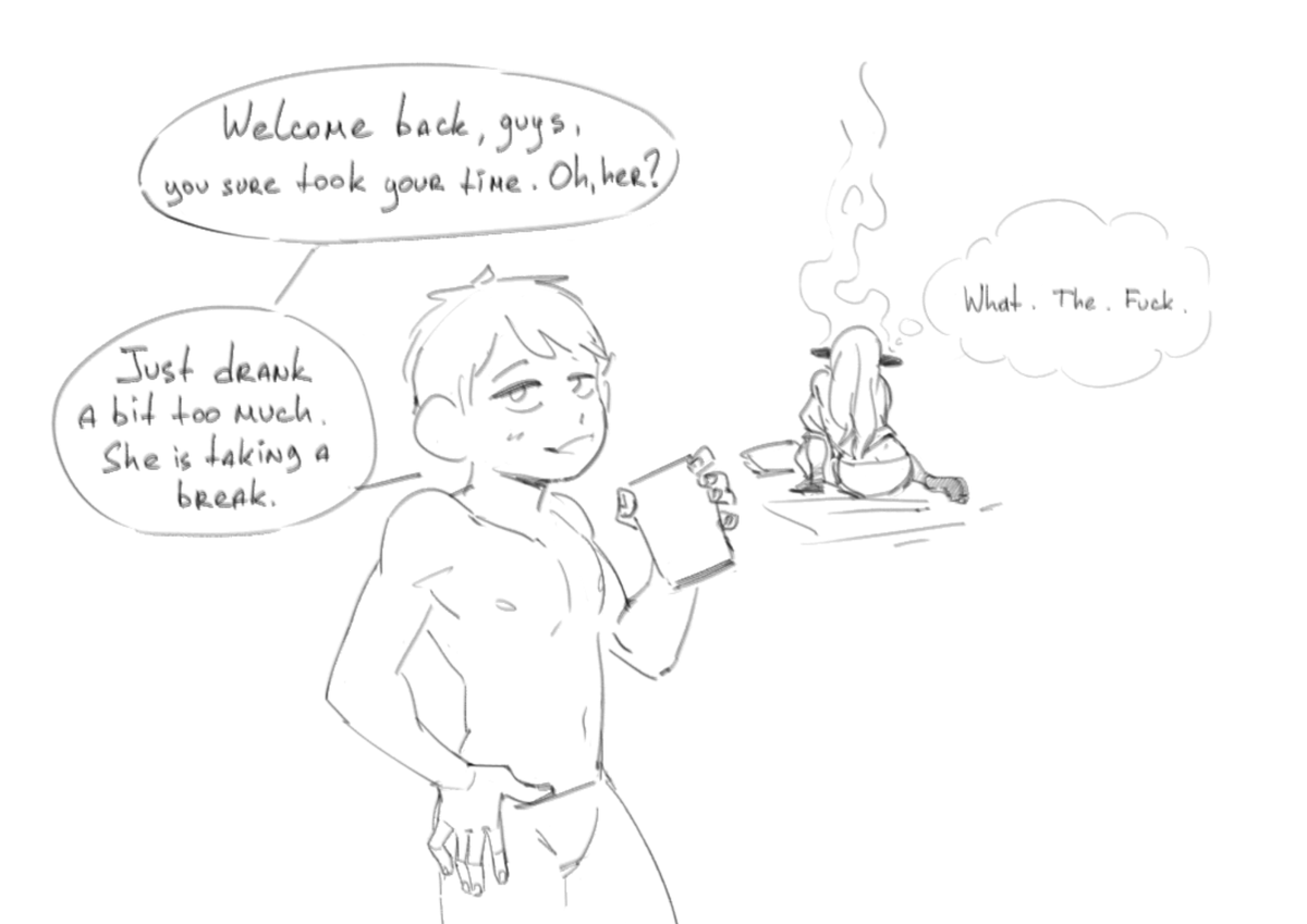 Eddrawsstuff's tweet image. Have a sketchy comic with a sketchy ship and way too much text. 
I mean, enjoy✨
#dungeonmeshi #marchil