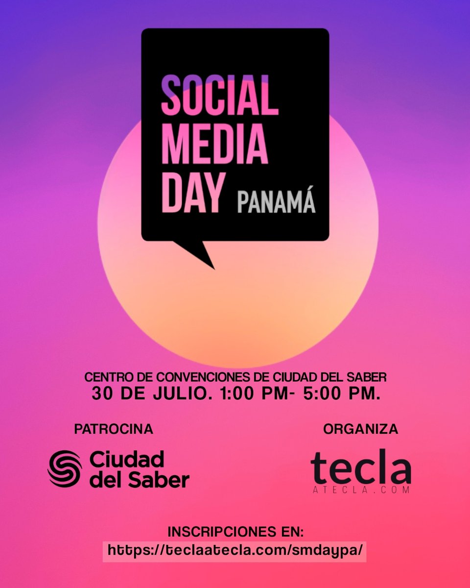 SMDayPA's tweet photo. ⌛  Nos vemos el 30 de julio en @ciudaddelsaber donde hablaremos de creación de contenido, diseño para redes sociales, audio streaming, reclutamiento online y más.

✌️Inscripciones gratuitas en https://t.co/TNMf3x5LCb

#socialmedia #SocialMediaDay #Smdaypa #Smday https://t.co/98tpZ8XkWv