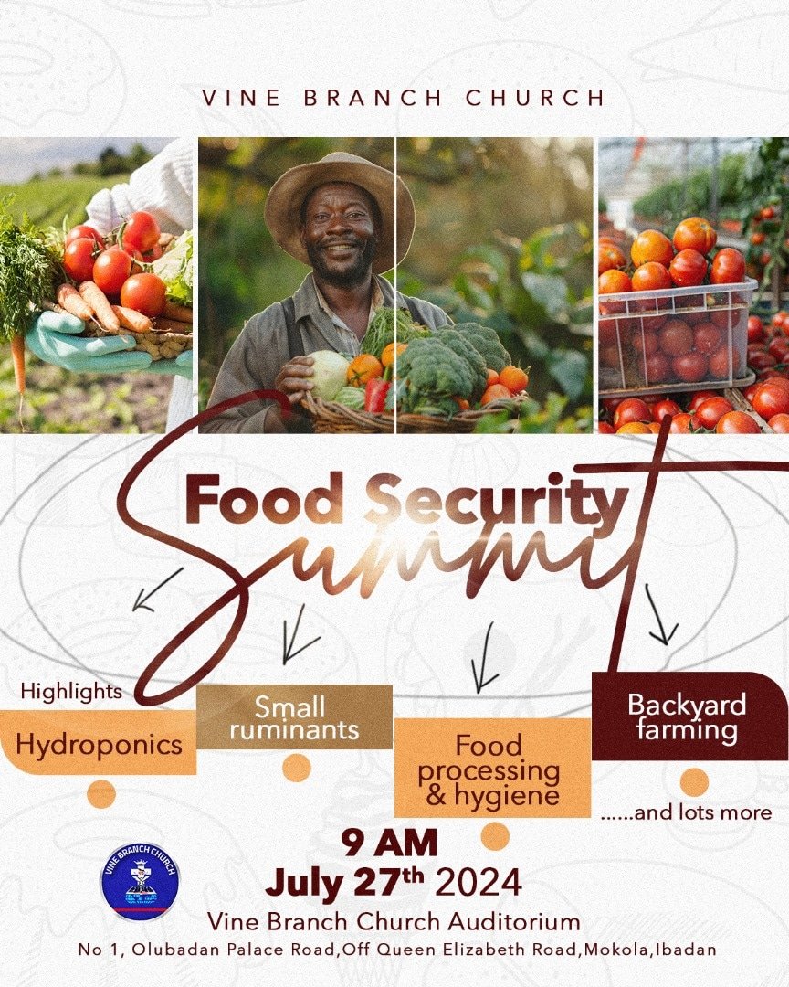 VBCmokola's tweet photo. Join Us for the 2024 Food Security Summit!!! 🌱🍅

Discover the power of backyard gardens and sustainable living this Saturday, July 27th, at 9am at Vine Branch Church, Mokola.

Beat inflation, stop complaining, and seize the future!

#FoodSecuritySummit 
#VBCMokola https://t.co/QGPAxxZw4C