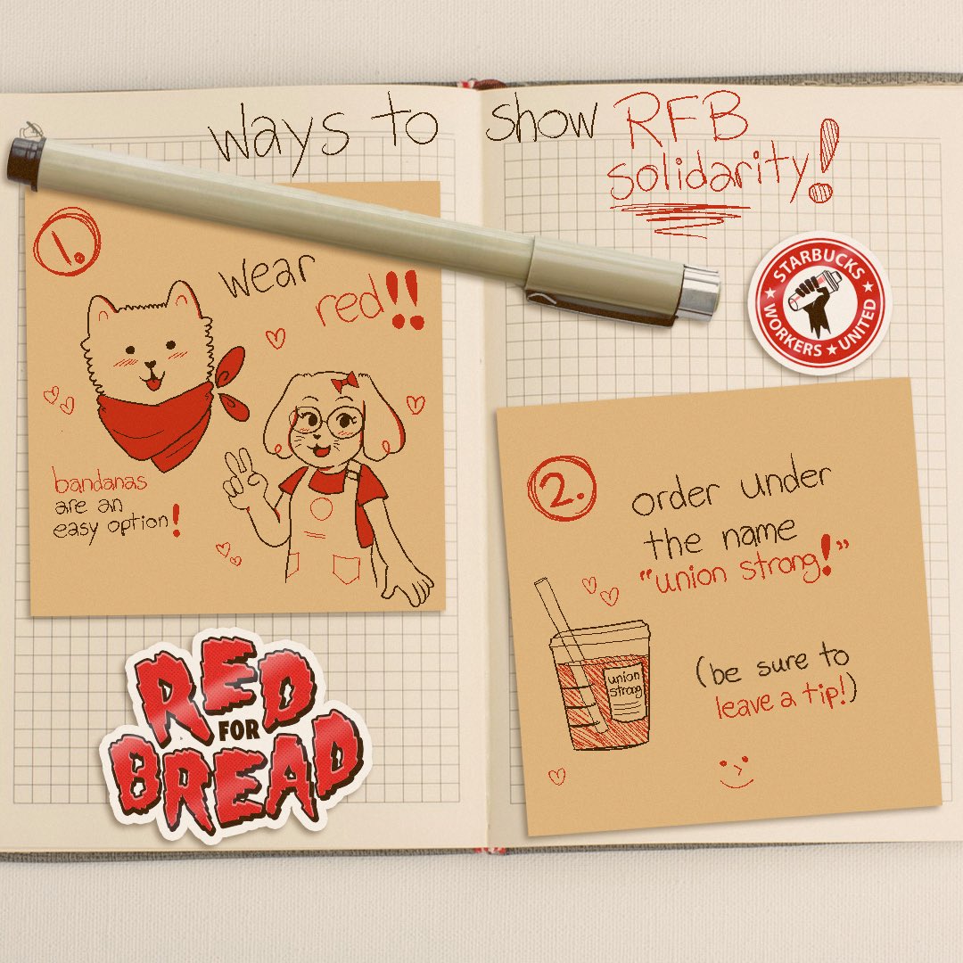 Who’s ready to go 🔴4️⃣🍞 this weekend??

Celebrate #RedForBread with us from July 26-29 to stand in solidarity with workers fighting for their contracts! 

👉 Tap to sign our pledge! …arbucksworkersunited.controlshift.app/petitions/i-pl…