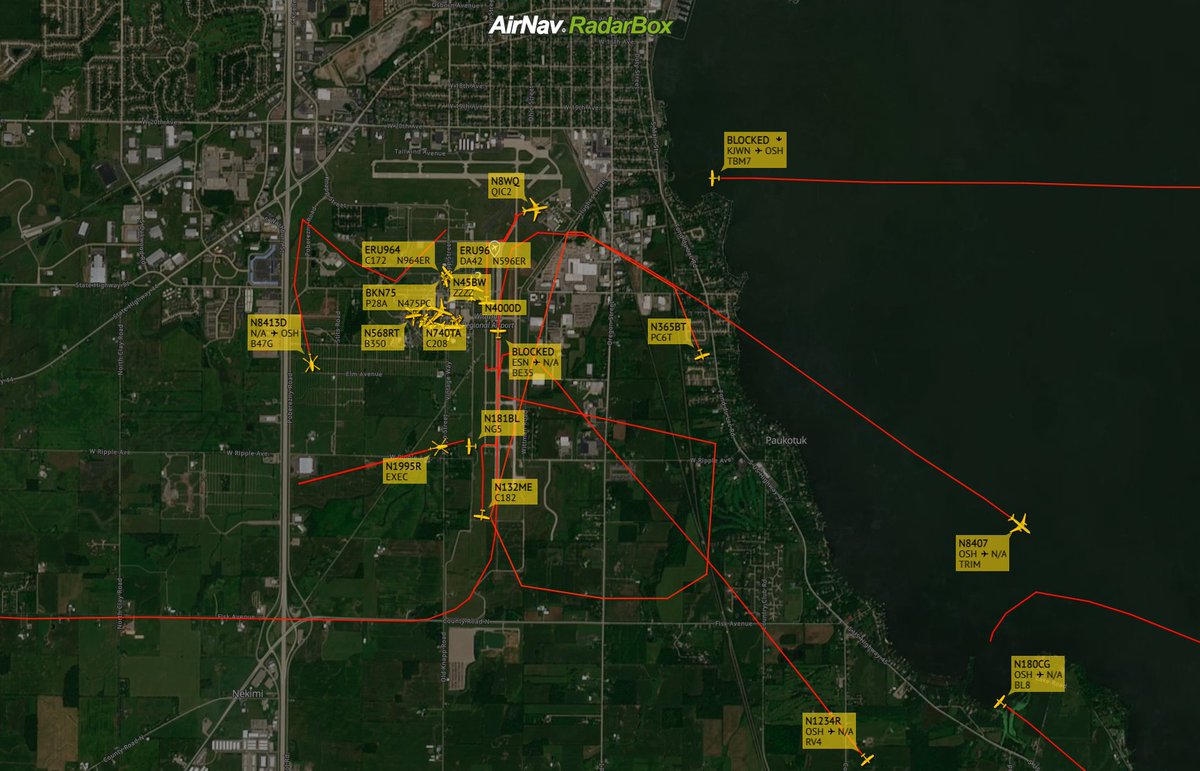 AirNavRadar's tweet photo. ๐ซ It's a busy day at Oshkosh! Check out the skies filled with planes at #EAAAirVenture.
Track the action live with our flight map: https://t.co/EbeAPMKXCs
#Oshkosh2024 #AviationLovers #AirNavRadarBox https://t.co/proOQ5PR3E