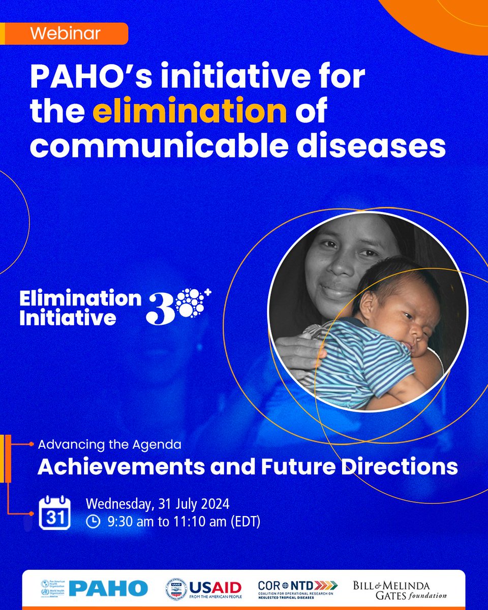 Join us for ...
PAHO’s Initiative for Elimination of Communicable Diseases:
Advancing the Agenda-Achievements and Future Direction

July 31 at 9: 30 am ET

Interpretation in English, Portuguese, Spanish, French and Sign language

Register: cor-ntd.org/events/PAHOEI