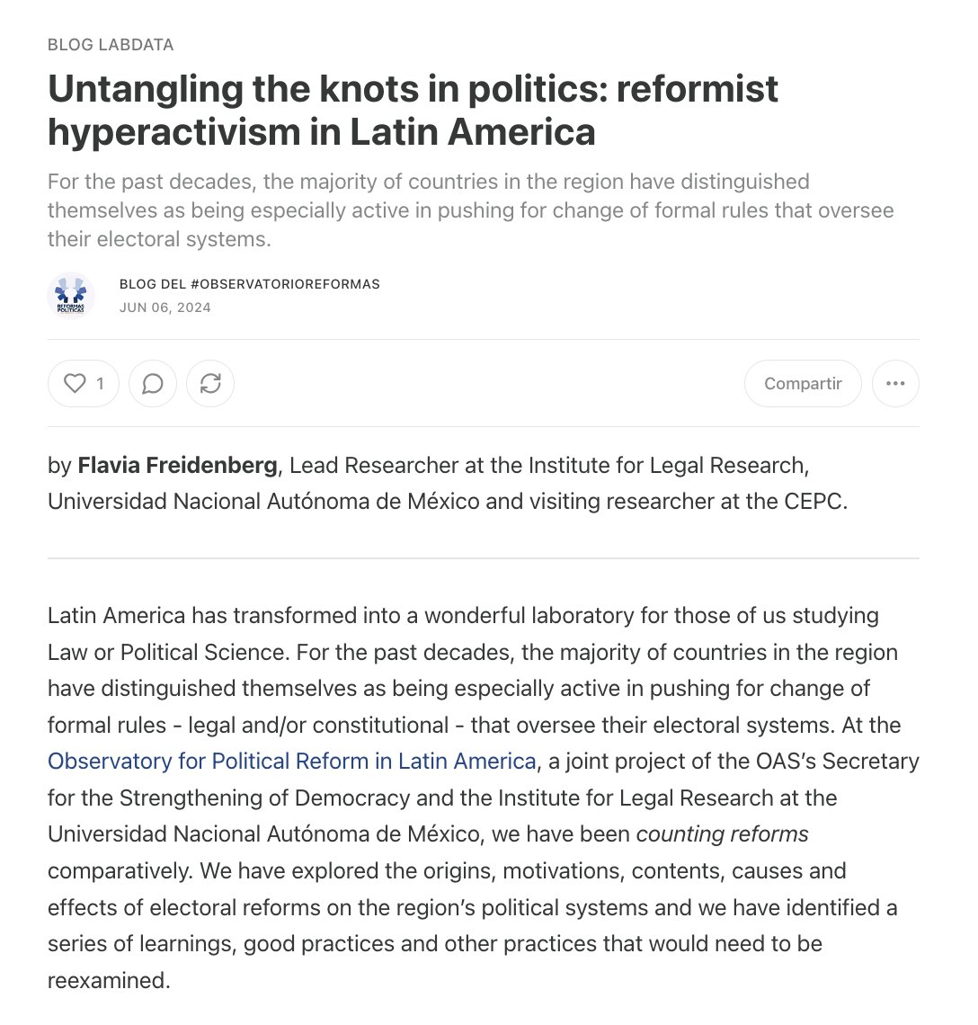 ReformasLATAM's tweet photo. ✍️📃| The first posts are already available on the Blog #LABdata:

🟢Untangling the knots in politics: reformist hyperactivism in Latin America by @flaviafrei.

👉https://t.co/jBOA26KS3z

⬇️ https://t.co/hTGZQlvztI
