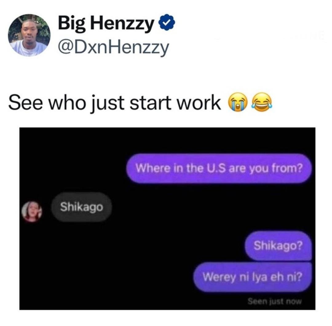 TheRadar_ng's tweet photo. What is Shikago please?🤲🏽
#theradarng #tuesdayvibe #shapiro #funny #viral #trending #July23rd #Taxis #SLASH #Sated https://t.co/m6tKDKz0Ik
