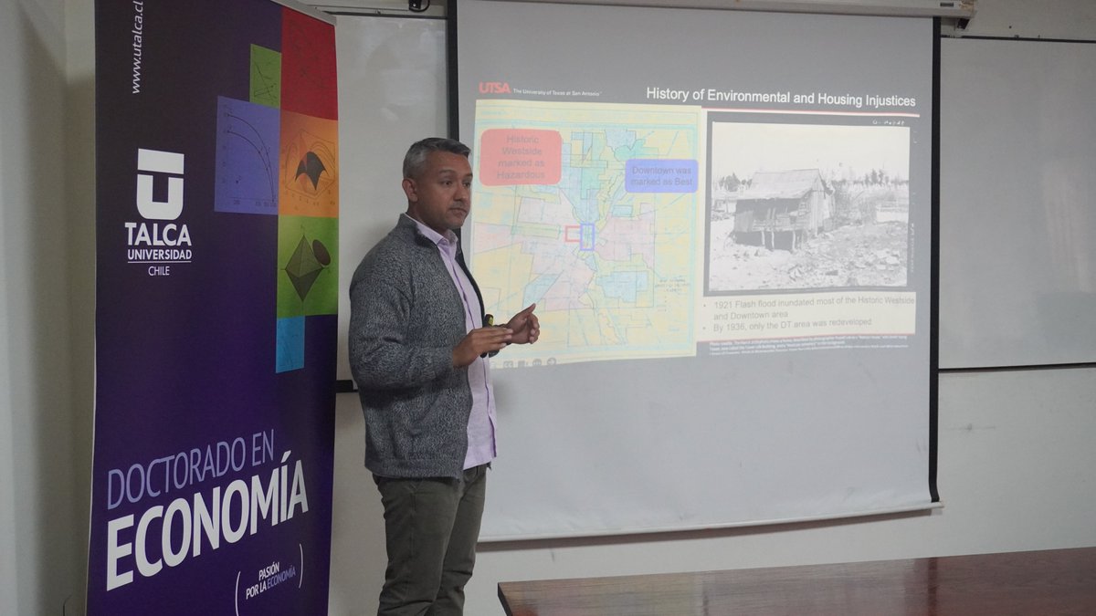 Agradecemos al Dr. Esteban López Ochoa, académico de University of Texas por la presentación del paper “Housing decay in the climate change era: neighborhood resistance stories from San Antonio, Texas” en el Ciclo de Seminarios Académicos del Doctorado en Economía de la <a href="/UTalca/">Universidad de Talca</a>.