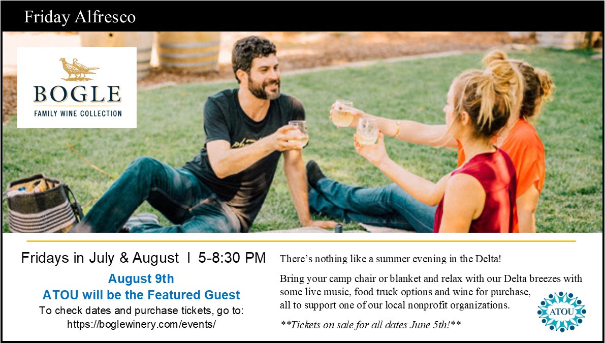 Get Ready for Friday Alfresco at Bogle Vineyards!
Savor the magic of summer evenings in the Delta with Bogle Vineyards' Friday Alfresco! Join us on August 9th for live music, mouthwatering food truck bites &amp; Wine!
Grab your tickets now: boglewinery.com/events
#FridayAlfresco