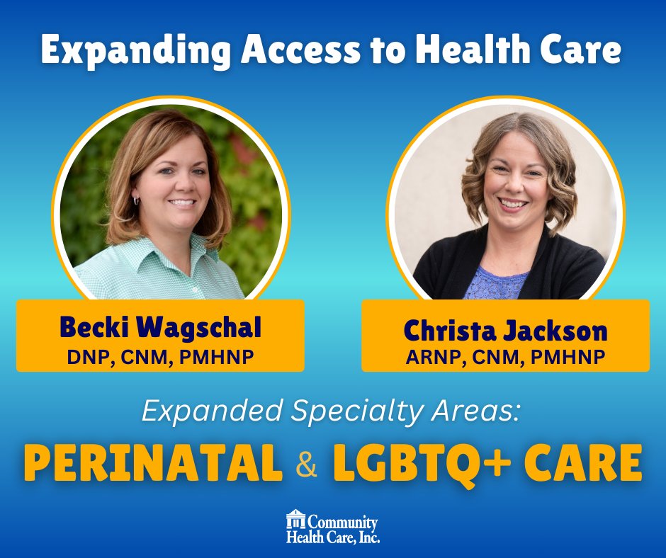 Becki Wagschal and Christa Jackson, dually Certified Nurse Midwives and Psychiatric Nurse Practitioners, now offer Perinatal Mental Health Care and increased access to LGBTQ+ Care at CHC! 

For appointments: 563.336.3000

#CHC #PerinatalMentalHealth #LGBTQCare #ValueCHCs