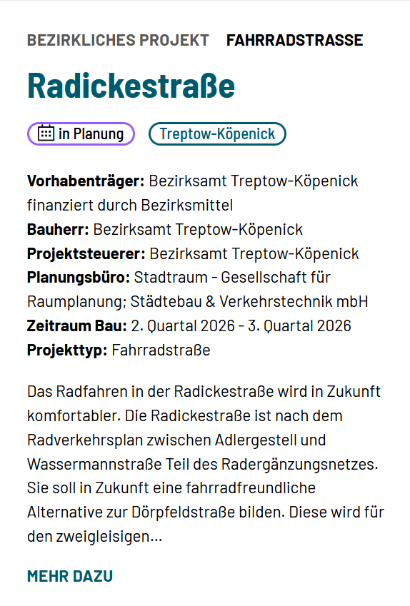 Die Radickestraße in #Adlershof soll #Fahrradstraße werden. Man muss auch nur noch zwei Jahre warten...

Hoffentlich kommt dann niemand auf die Idee an der Radverkehrsinfrastruktur auf der Dörpfeldstraße zu sparen. Aber würde mich auch nicht mehr wundern.