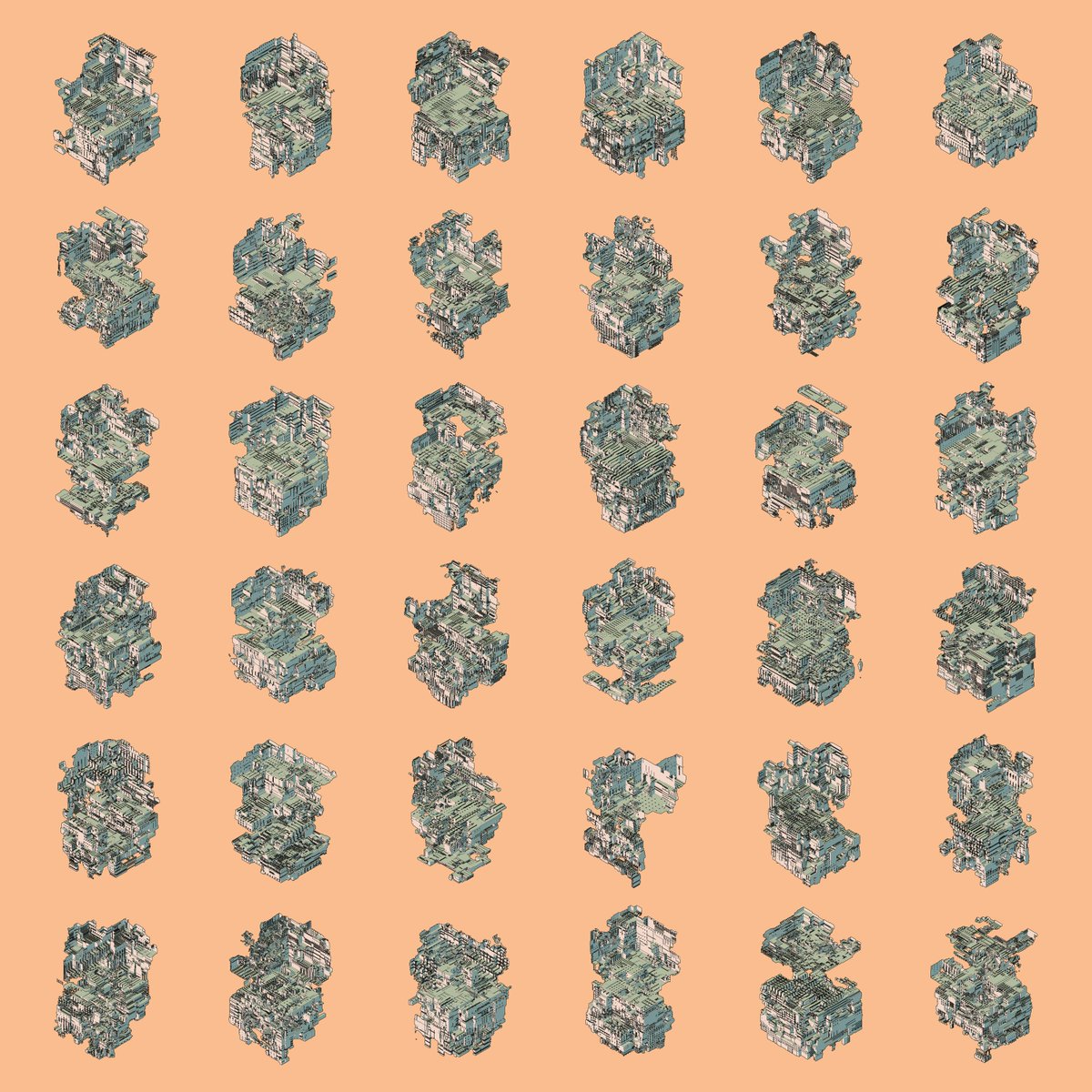 wblut's tweet image. Bast10n 240723

11200 x 11200 PNG | custom code and Processing | 36/36 | 240723

on @zero________one 

#GenerativeGeometry #CreativeCoding #Isoverse