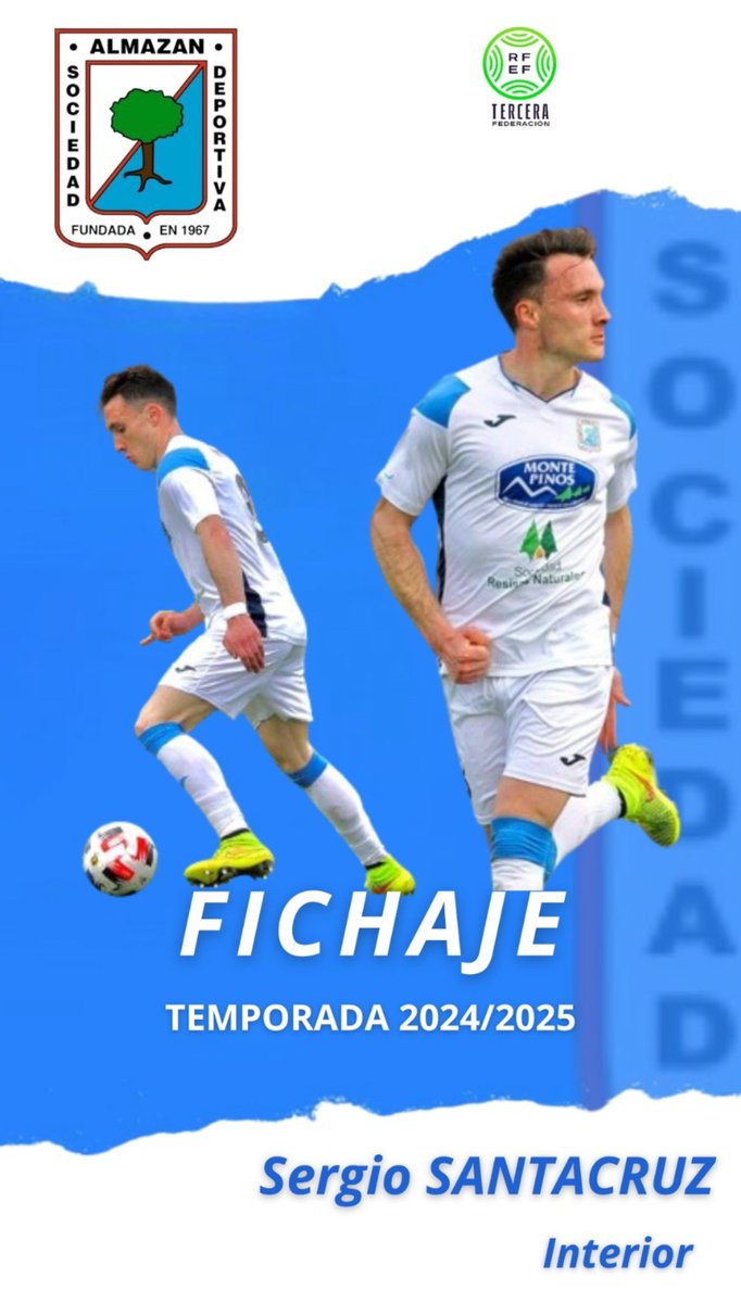 SDAlmazanoficia's tweet photo. 💣🚨🚨 FICHAJE 💣🚨🚨 

SERGIO SANTACRUZ @sergiosanta7 es nuestro refuerzo de este año 🤪
El mediocentro/delantero viene de jugar en el @ArandinaCF en 2 RFEF y vuelve a vestir la camiseta de la S.D 

Bienvenido de nuevo Santi 💪🏼

💙🤍VamosSD💙🤍 https://t.co/ZSRkfD5g5I