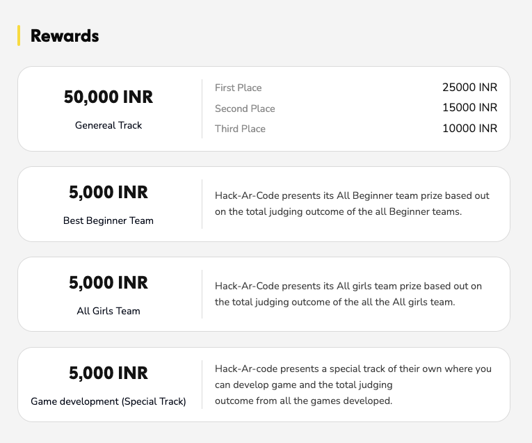 HackQuest_'s tweet photo. Check out the awesome tracks & rewards!

- General (💰 ₹50K): Open to everyone - let your creativity shine ✨
- All Girls (💰 ₹5K): Empowering female developers 👩‍💻
- Best Beginner (💰 ₹5K): Perfect for Web3 newcomers 🌱
- Game (💰 ₹5K): Who doesn't love games? Create the next big hit 🎮