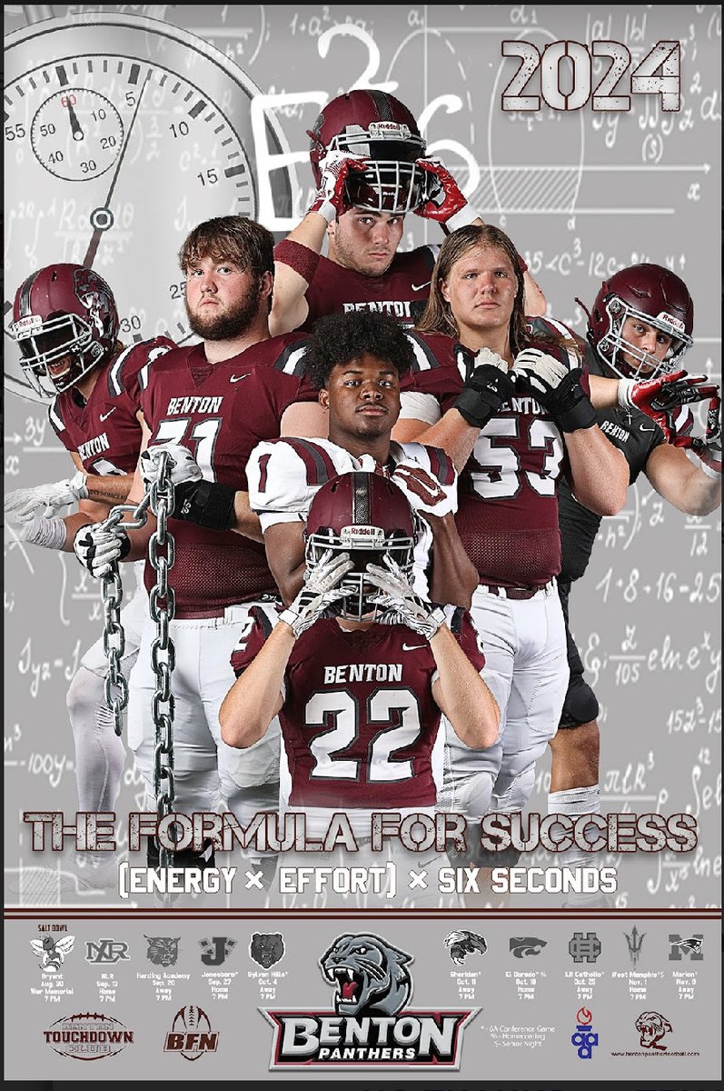 2024 Benton Panthers Football Schedule Poster, excited about the upcoming season with this group of young men! We appreciate Tony Gatlin Photography for always doing our photo shoots and posters, he always does a phenomenal job! #Benton💪🏼 #E26 ⁦<a href="/BentonTDClub/">Benton Touchdown Club</a>