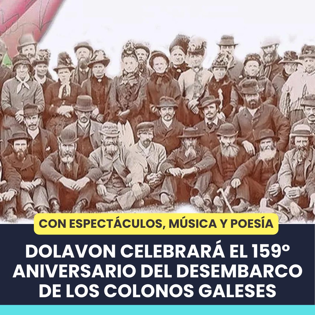 #Cultura | 🏴󠁧󠁢󠁷󠁬󠁳󠁿 Dolavon celebrará el 159° Aniversario del Desembarco de los Colonos Galeses

🗓️ Los festejos comenzarán del viernes 26 de julio, a las 19, en el Acopio Cultural. Habrá un espectáculo que recreará la época del desembarco galés.

🎶 Además habrá música, danza,