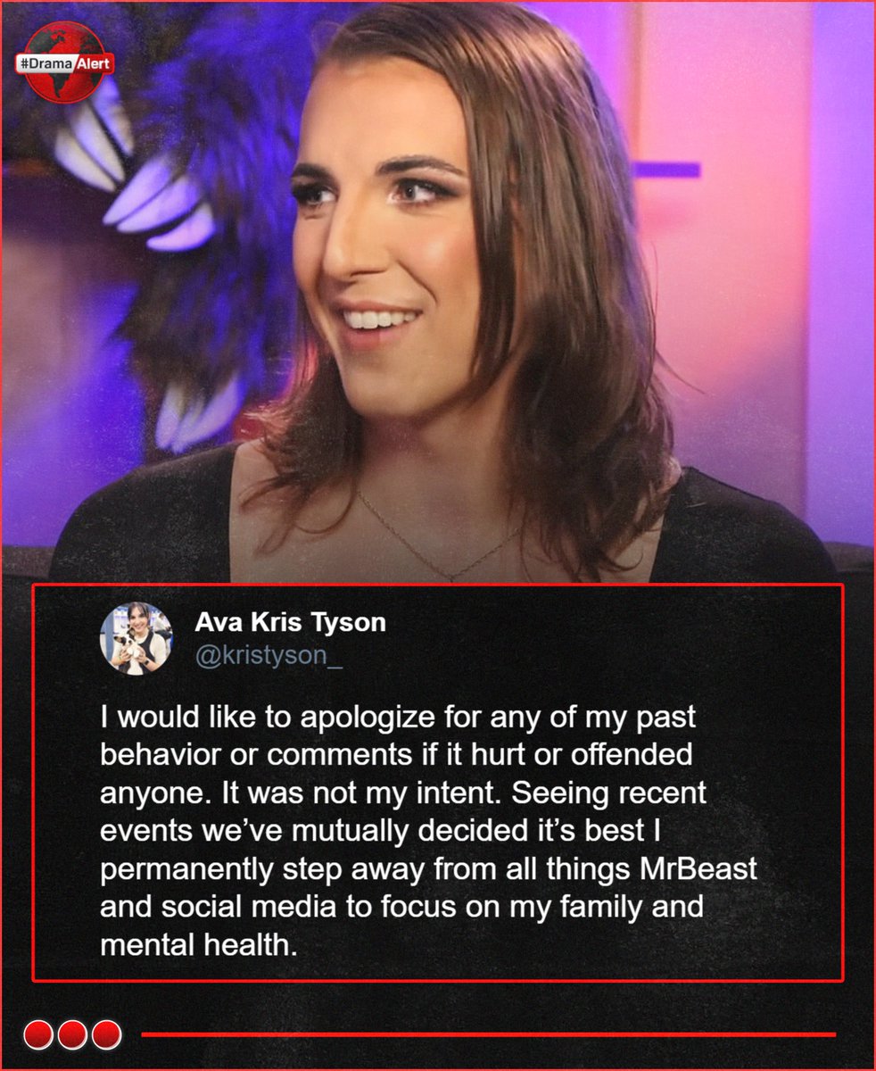 DramaAlert's tweet image. Kris Tyson STEPS AWAY PERMANENTLY from MrBeast and apologizes for hurting and offending people. 👀‼️
