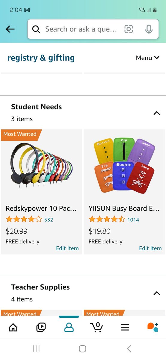 <a href="/CareTeachK/">Caroline</a> <a href="/starwars/">Star Wars</a> <a href="/HayesHolly2/">Hayes Holly</a> <a href="/PatrickTheGiver/">PTG</a> <a href="/amazon/">Amazon</a> <a href="/MarkHamill/">Mark Hamill</a> <a href="/LauraDern/">Laura Dern</a> 3CPO
➡️First year kindergarten teacher in Indiana.
⭐️Headphones can be $ - parents can't afford another set.
⭐️KG teachers teach students life skills.
➡️Please consider helping me clear these items from my Student Needs tag on my list. #clearthelists amazon.com/registries/gl/…