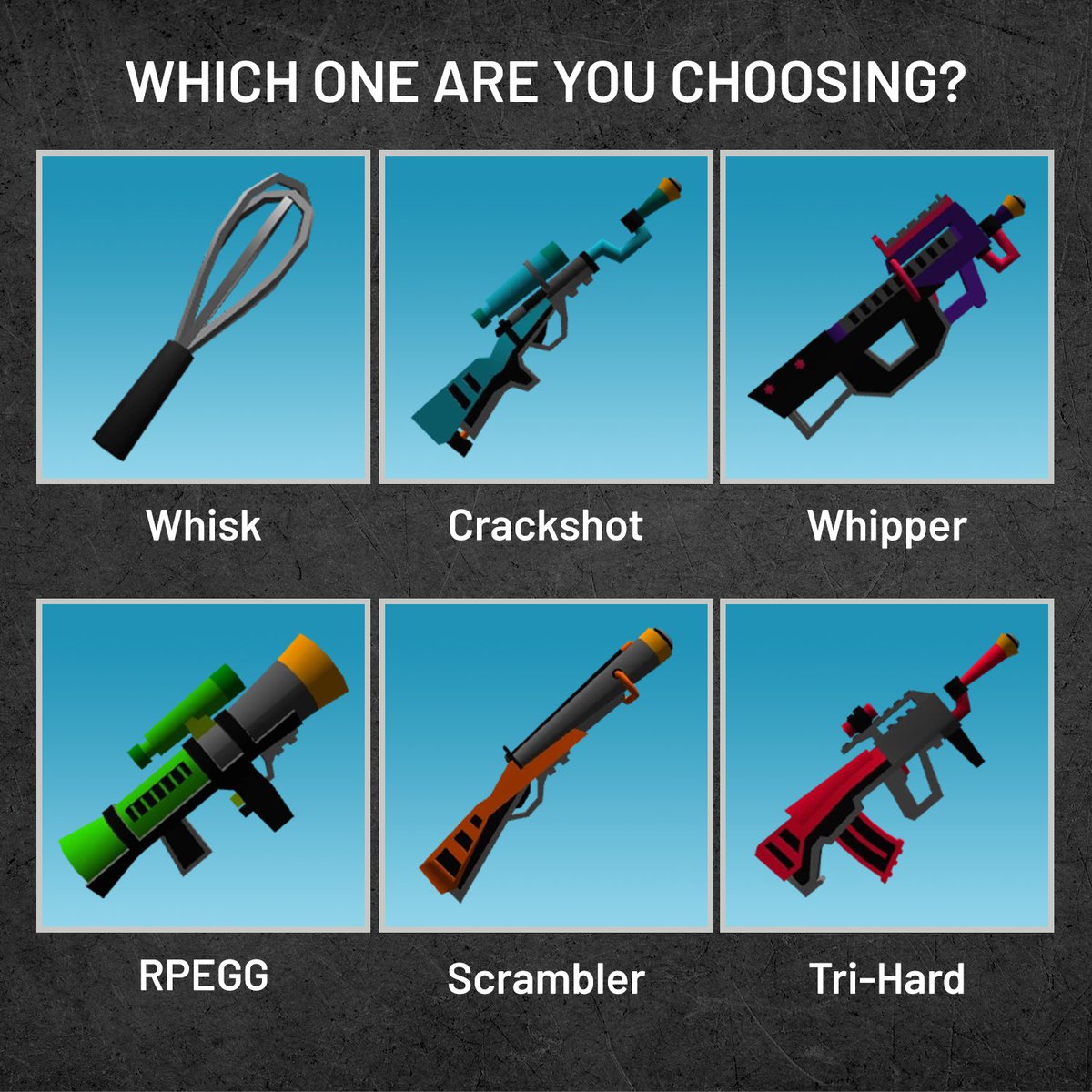 BlueWizardGames's tweet photo. If you could only use one weapon in Shell Shockers for an entire day, which one are you choosing?

➡️ https://t.co/09NODUOQDA https://t.co/Ouhq4boEG8