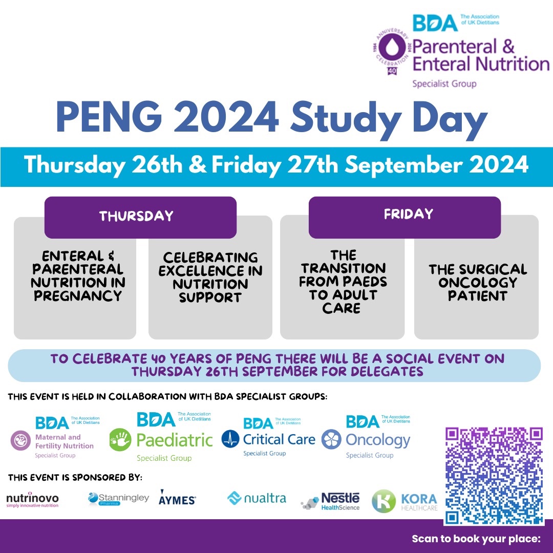 Tickets for the PENG Study Day 2024 are live! Over two days, we will cover both enteral and parenteral topics and will celebrate excellence in nutrition support. Follow the link in the comments - early bird prices are now extended to 1st August 2024!