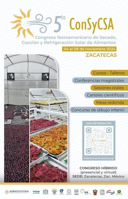 ¡No te pierdas el 5to Congreso Iberoamericano de Secado, Cocción y Refrigeración Solar de Alimentos! 🌞#CONSYCSA

⚠️ ¡Envía tu resumen antes del 31 de julio! ⚠️
👩🏻‍💻 Más información: consycsa.aseerca.org/inicio

#EnergíaSolar #CocciónSolar #SecadoSolar #RefrigeraciónSolar