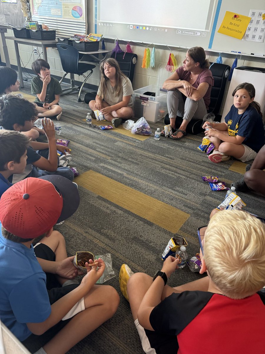 Enjoying snacks during circle time and discussing what types of books we like to read in 5th grade. Readers are leaders! 📚