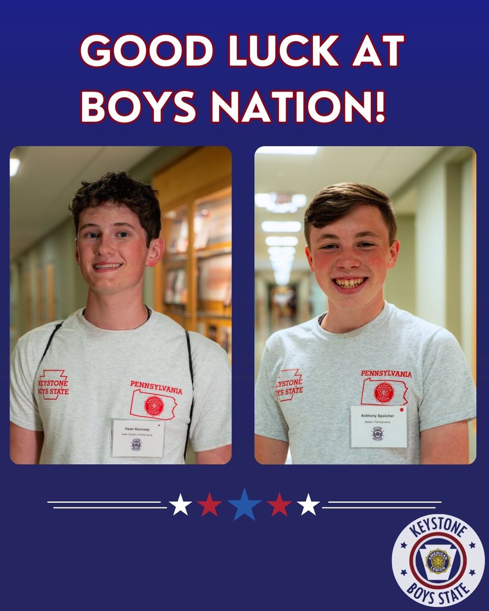 Wishing luck to our <a href="/ALBoysNation/">American Legion Boys Nation</a> Senators, Peter Kennedy and Anthony Speicher, as they represent Keystone in Washington, D.C., until July 27, working with fellow senators from across the nation. Continue to make Keystone proud!