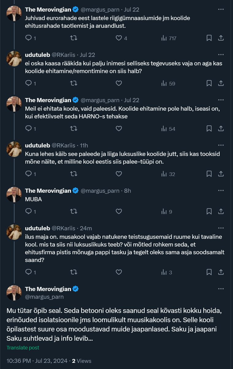 Vestlesin järva finantsjuhiga päevapoliitilisel teemal "luksuslikud eesti koolid" ja sain teada, et eesti koolid teeb luksuslikuks...betoon ja jaapanlased? Aga next level neoliberalism kui häirib, et su oma lapse kool on liiga ilus. Öäofgphjasdknuetgsd