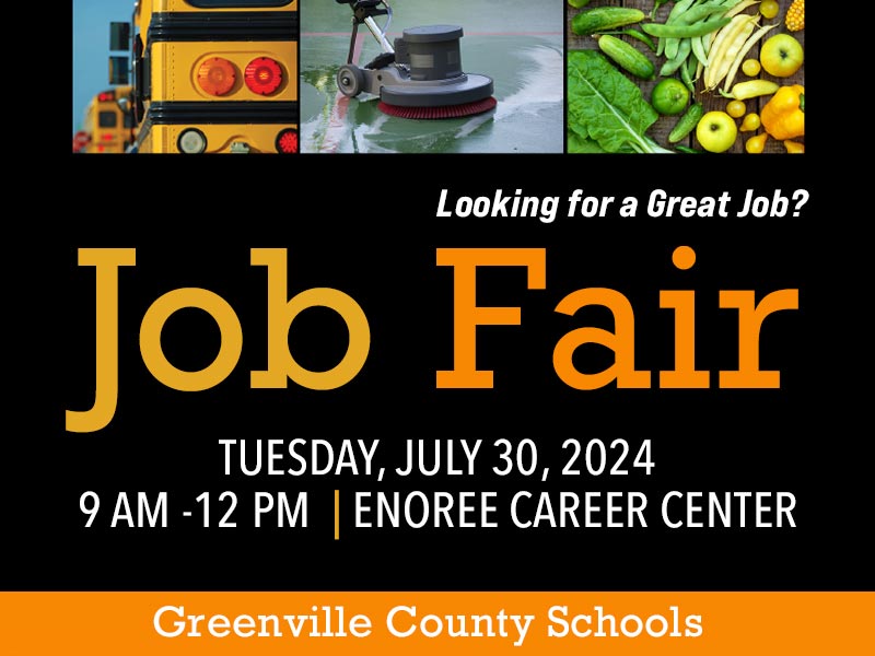 We're hiring great people for positions as bus drivers, bus aides, custodians and food service operators. GCS will host an in-person Job Fair on Tuesday, July 30, from 9 a.m. to noon at Enoree Career Center. Learn more: tinyurl.com/yxjfww6p