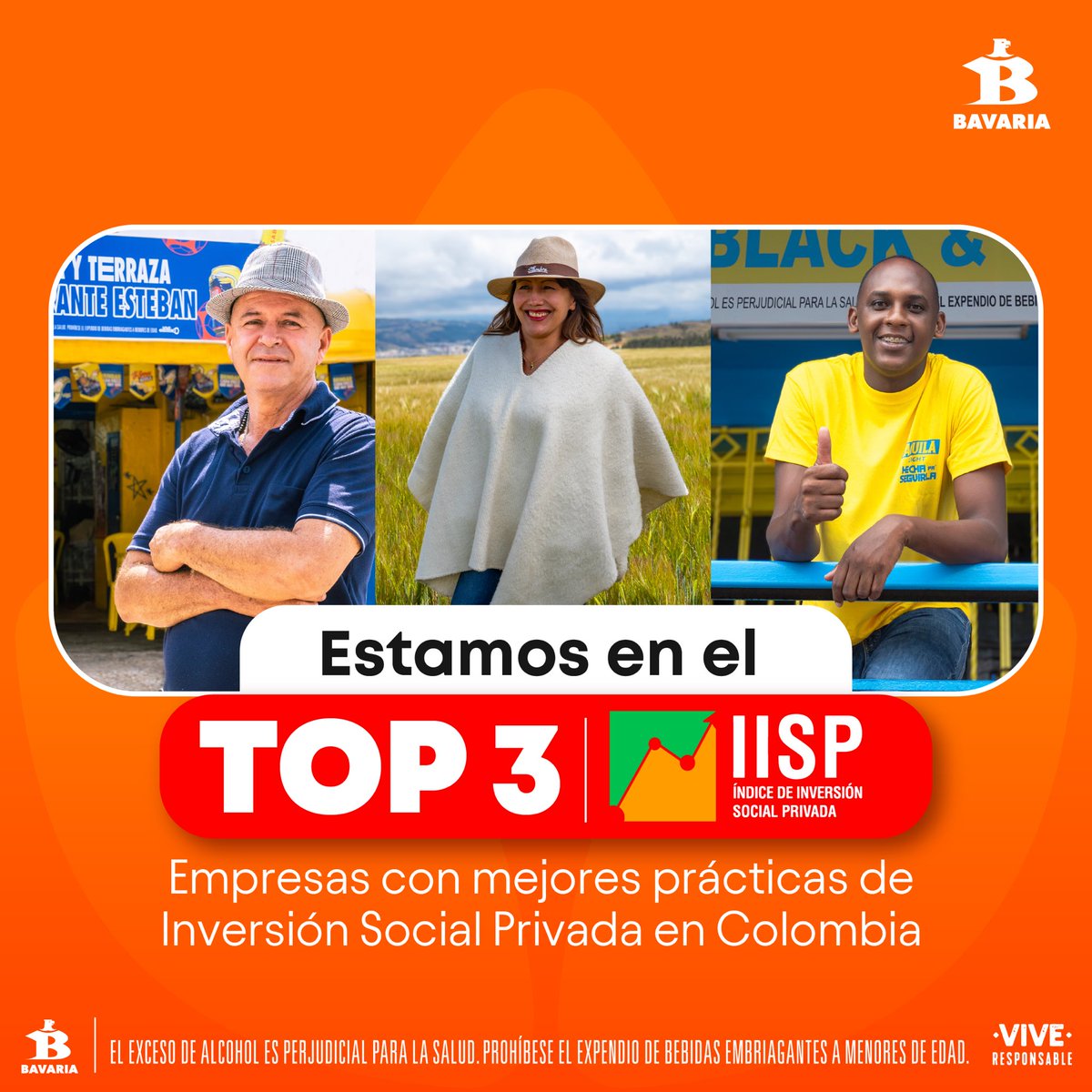 Hoy tenemos un nuevo motivo para brindar: ¡Seguimos en el Top 3 de las empresas con mejores prácticas de Inversión Social Privada en Colombia durante el año 2023 🌱💼  ¡Sigamos creciendo juntos! #SostenibilidadBavaria