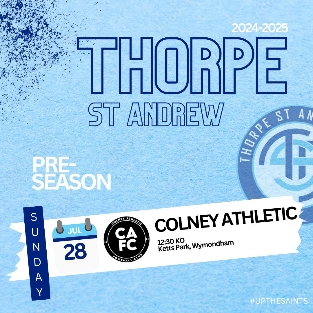 TSAFC_Mens's tweet photo. 🔵𝐏𝐫𝐞-𝐒𝐞𝐚𝐬𝐨𝐧 𝐅𝐫𝐢𝐞𝐧𝐝𝐥𝐲🔵

⚽️ Thorpe St Andrew FC vs Conley Athletic FC
⏰ 12:30KO
📍 Kett’s Park, Wymondham https://t.co/DDtxjnXXow