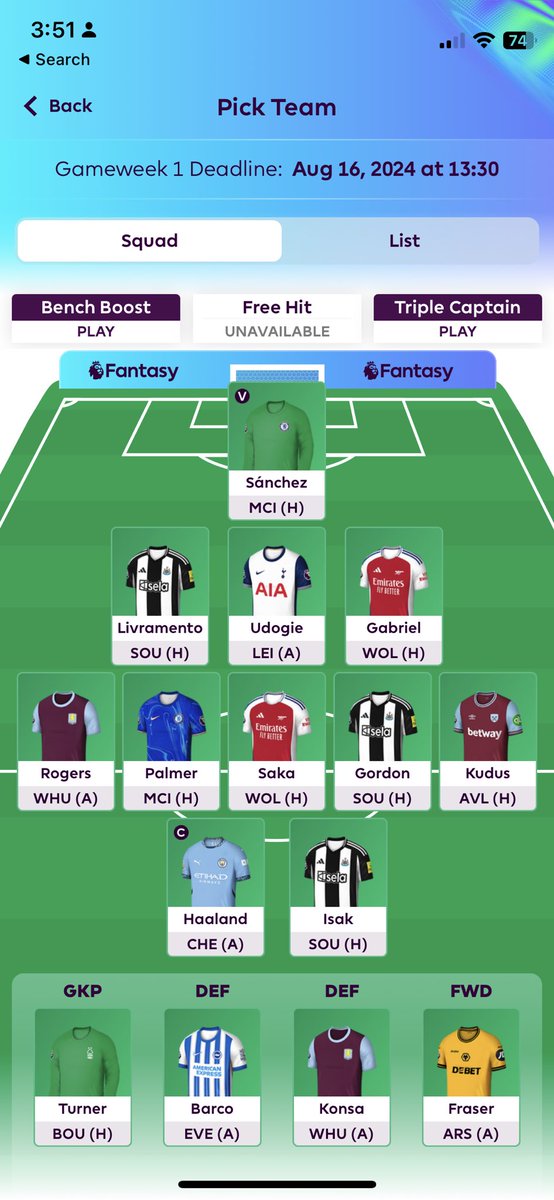 FPL_RJ24's tweet photo. Thoughts on this first draft? 

#FPL #FPLcommunity #GW1 https://t.co/9TpzqC2gTM