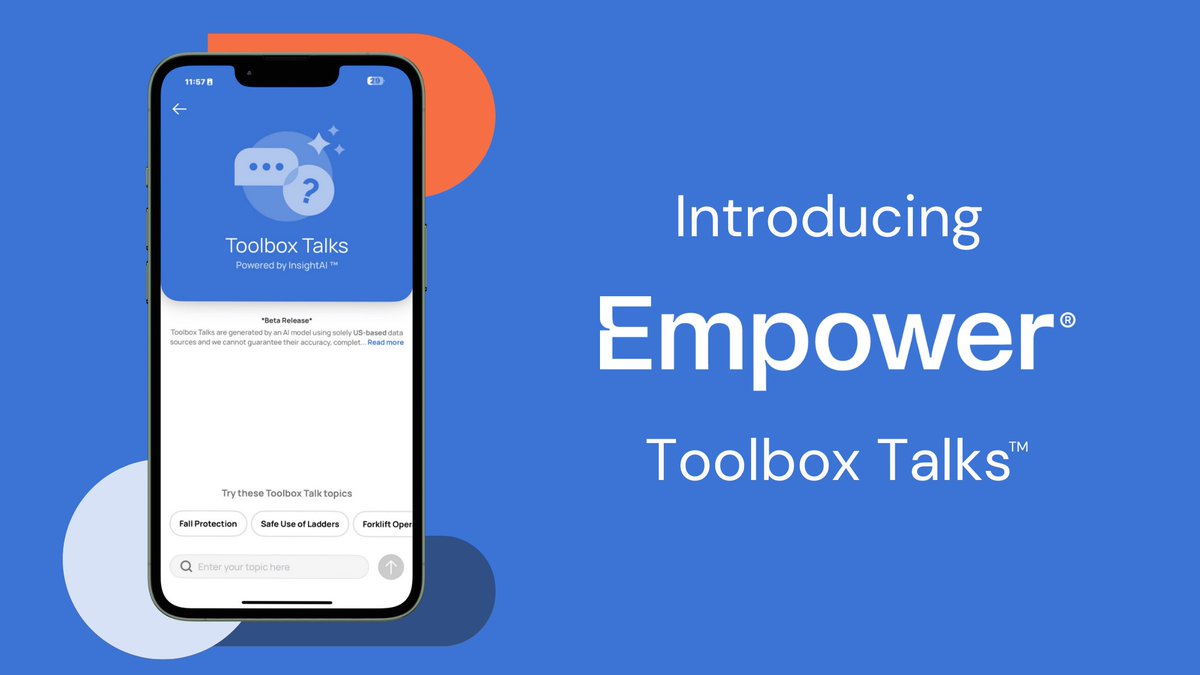 ISNetworld's tweet image. We are excited to announce Toolbox Talks™, an AI-powered tool in the @joinempower app that allows users to generate toolbox talks, conversation points and more, with over 200 available topics.

 Learn more: hubs.la/Q02HH-J_0 

#ISN #EmpowerApp #ToolboxTalks