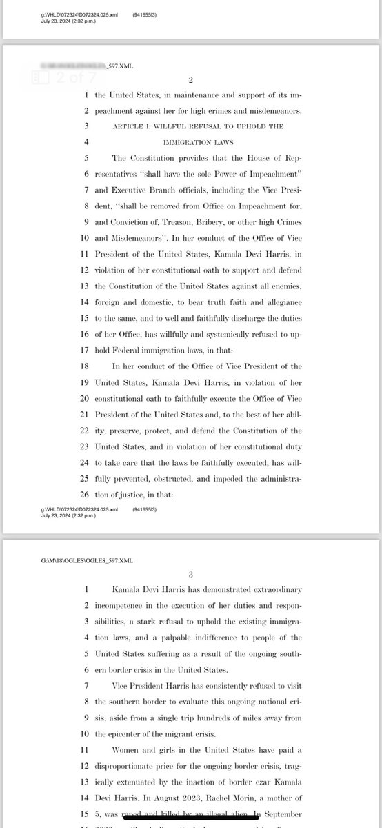 Olivia_Beavers's tweet photo. GOP Rep. Andy Ogles (R-Tenn.) just introduced articles of impeachment against VP Kamala Harris for high crimes and misdemeanors https://t.co/M5xtvcR2M2