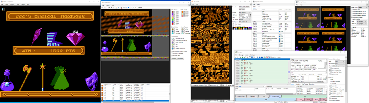 I cannot tell you how amazing today's tools are for 8-bit console development. I've been using Mesen (NES) to investigate an issue with a ROM I'm re-constructing. I can see everything at a glance. I wish I'd had this available to me when I was developing NES games in the 80s/90s.