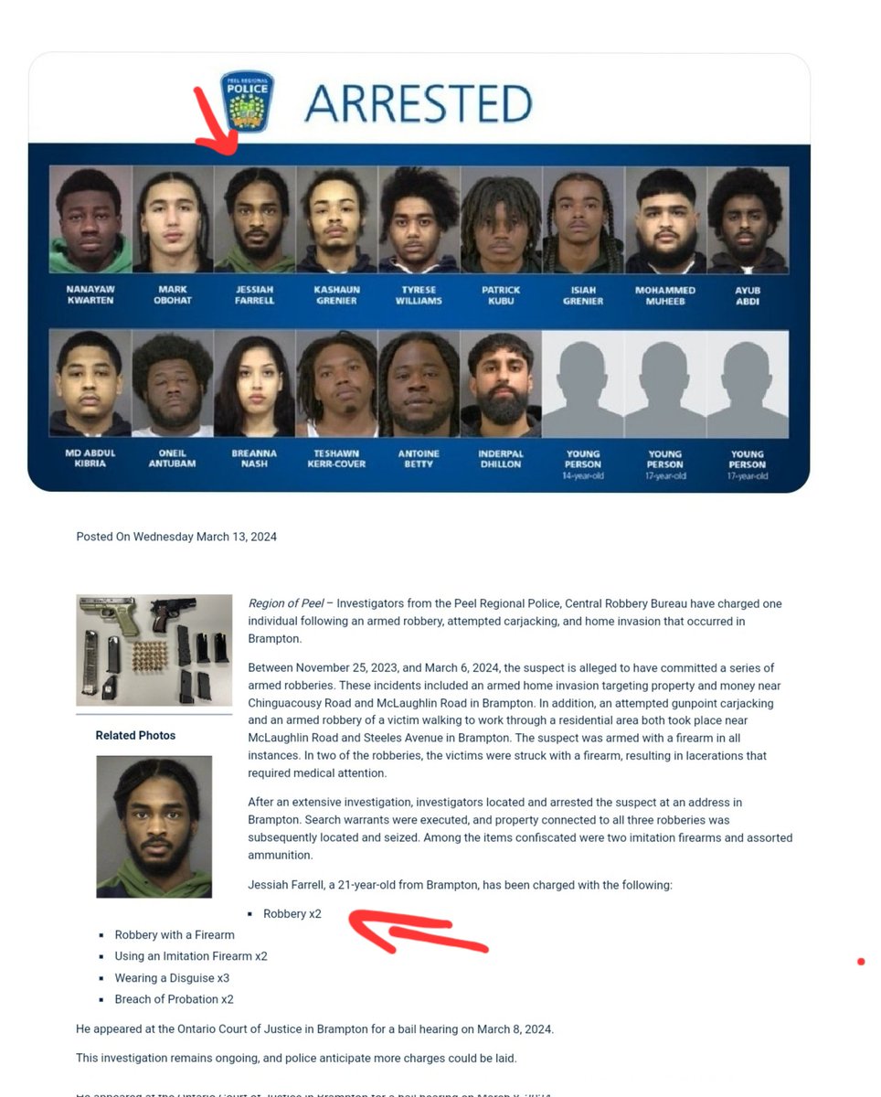 KirkLubimov's tweet image. In today's episode of Canada's justice system is a joke:

Peel Region Police arrested 18 people in connection to violent home invasions, car jacking, weapons and drugs but some of them have been arrested before.

Jessiah Farrell here was arrested just a few months ago in