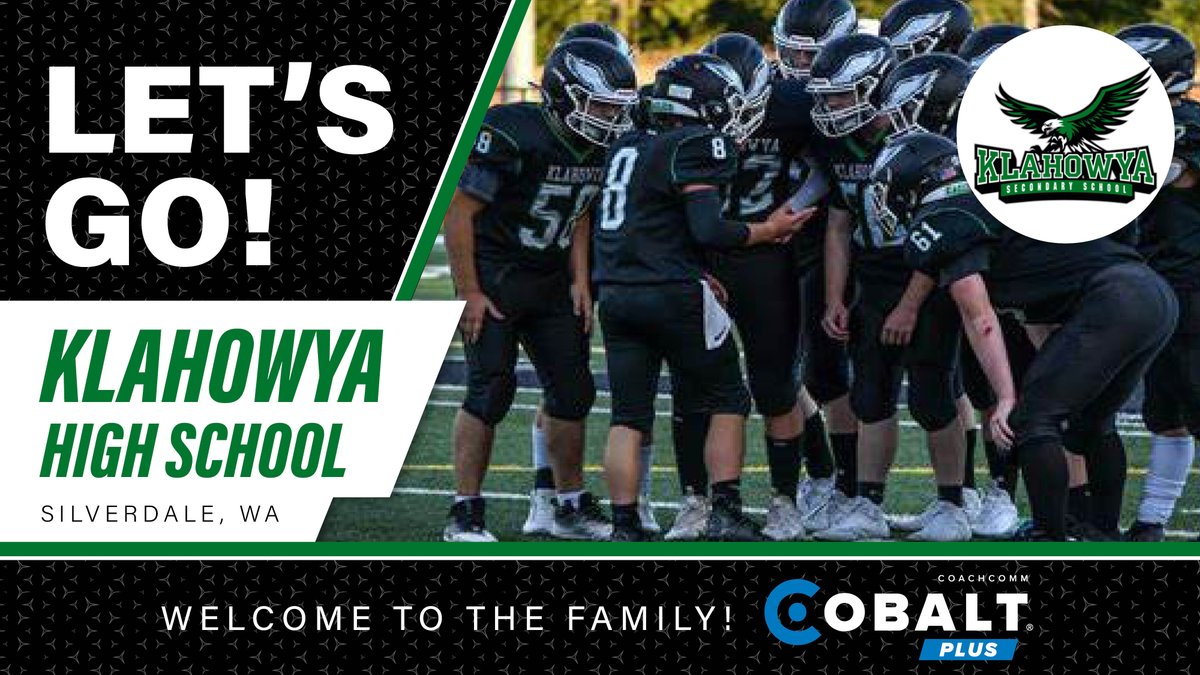 CoachComm's tweet photo. Welcome to our #football family @klahowya_eagles_football!
We hope you have a fantastic upcoming season! #goeagles
@KlahowyaEagles @WSFCA1 @CoachSmaha #CobaltPLUS #PlayerComms https://t.co/Mj2aFTlZiJ