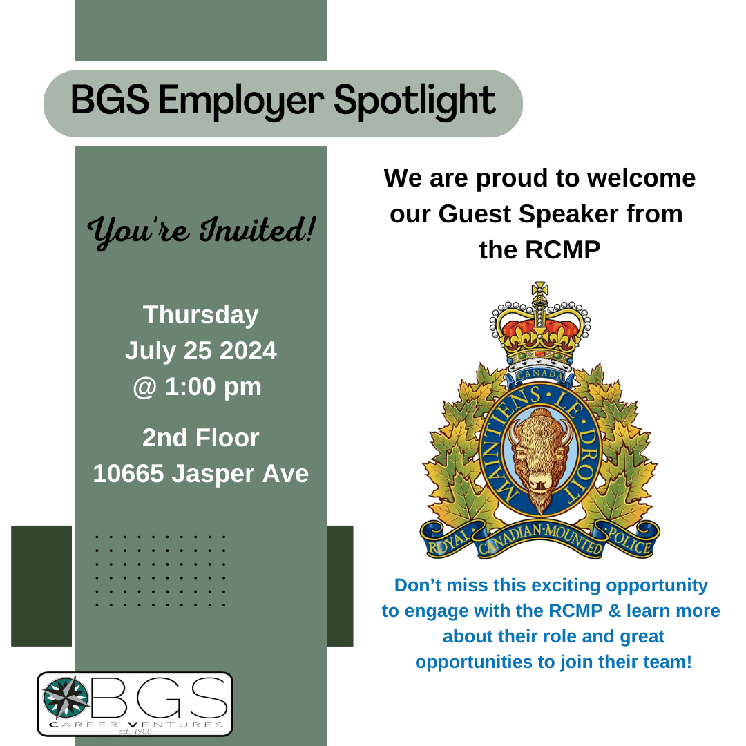 BGSConnects's tweet photo. 🚨👮‍♀️👮‍♂️Looking for an exciting career? Our next Employer Spotlight is not to be missed! We're hosting our guest speaker from the RCMP to discuss career paths, training, and the application process. Drop in on Thursday for this free event!
#bgscareerventures @rcmpalbertagrc #career https://t.co/uXcGSuH31v