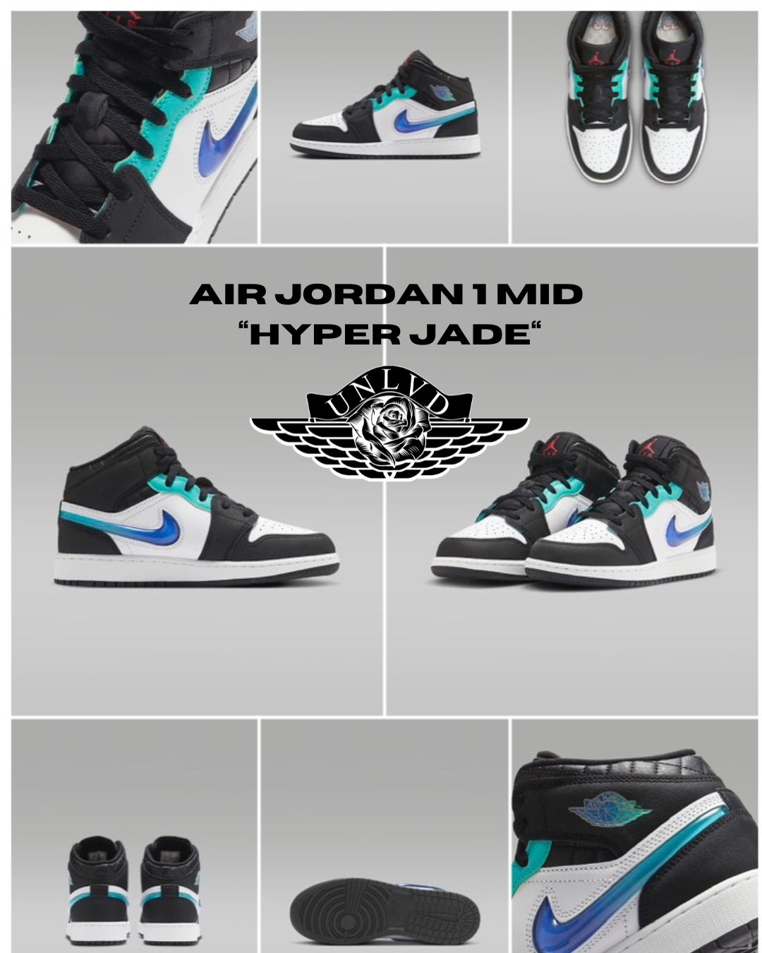 Aviator on X Air Jordan 1 Mid SKU FQ8095 001 COLOR BLACK WHITE HYPER JADE SIREN RED RETAIL 120 https t La3BA85FGN X