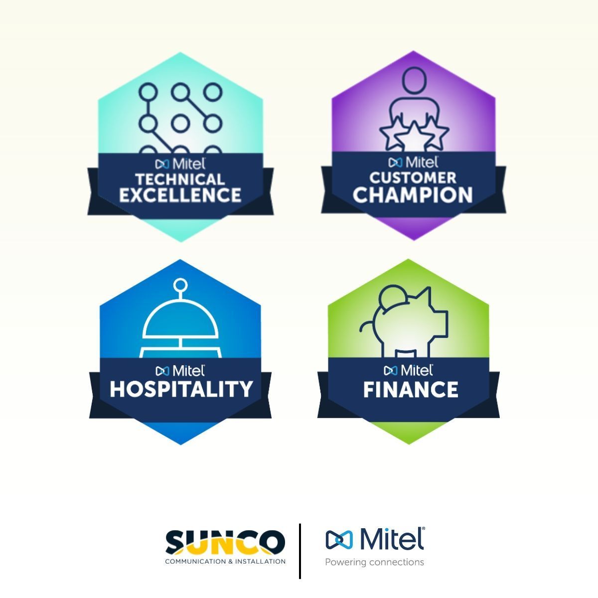suncocomm's tweet photo. Weโre honored to share that #Sunco has been awarded @Mitelโs Customer Champion Badge! This recognition reflects our dedication to improving customer communication solutions. We also earned the Financial Services Specialization Badge!
Thank you, team!๐
#MitelPartner https://t.co/CmArtsWcV8