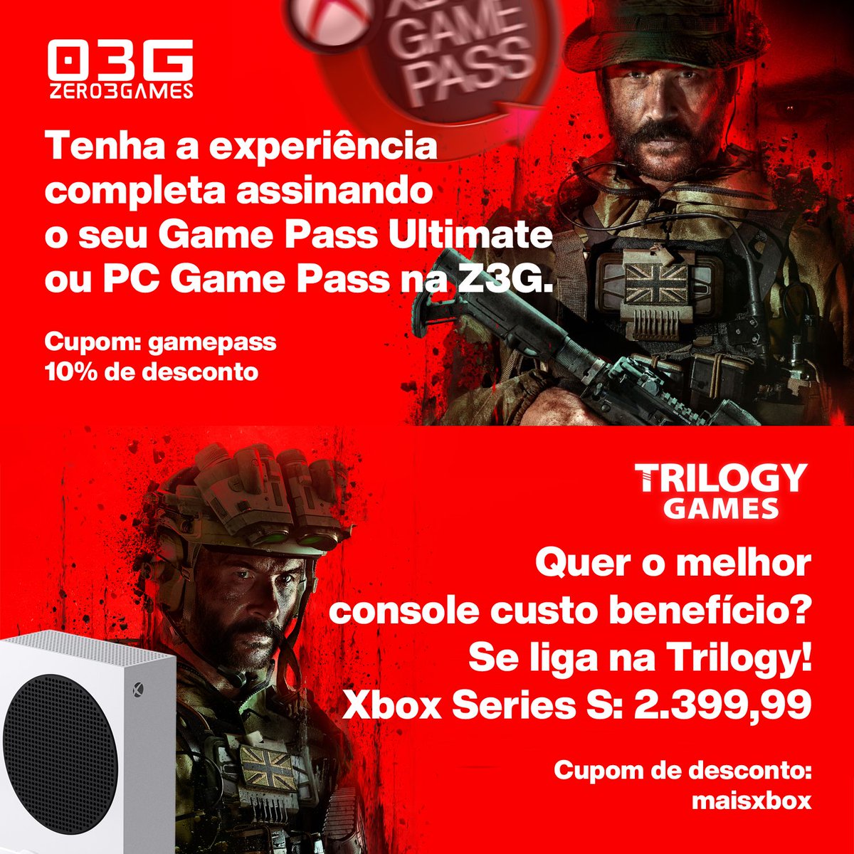 E essa dupla de milhõessss!
Assine agora o seu Game Pass Ultimate ou PC Game Pass para ter experiência completa na <a href="/zero3games/">Zero3Games</a> 
LINK: xbox.trilogygames.com.br/consoles-video…

Tenha o melhor console custo benefício com o menor preço e confiança na <a href="/TrilogyGames_/">Trilogy Games</a> 
LINK: zero3games.com.br/loja/
