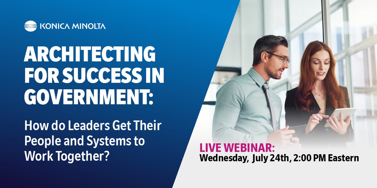 KonicaMinoltaUS's tweet photo. 📣 🏛️ Government leaders, discover how human-centric, inclusive technology can become your greatest ally by attending 💻 "ARCHITECTING FOR SUCCESS IN GOVERNMENT: How do Leaders Get Their People and Systems to Work Together?"

Register: ➡️ https://t.co/vq5EZbJgpT

#gov #government https://t.co/Smqg2NDous