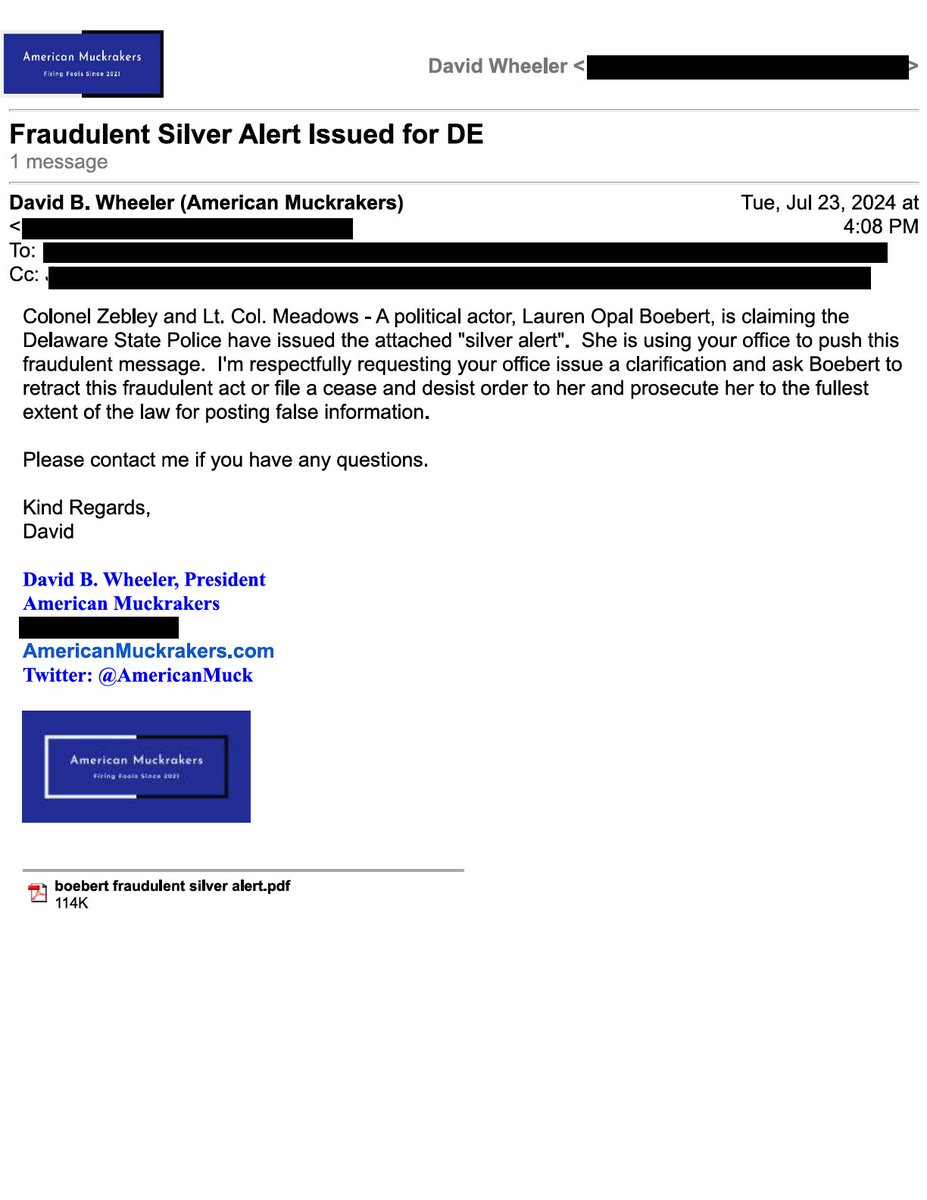AmericanMuck's tweet photo. . @LaurenBoebert violated Delaware law by falsely reporting an incident & publishing a fraudulent police doc. We're asking @DEStatePolice and @DE_DOJ to investigate this matter and prosecute @laurenboert under Delaware Code Title 11. Crimes and Criminal Procedure § 1245. Falsely reporting an incident & we've filed an ethics complaint with @CongressEthics