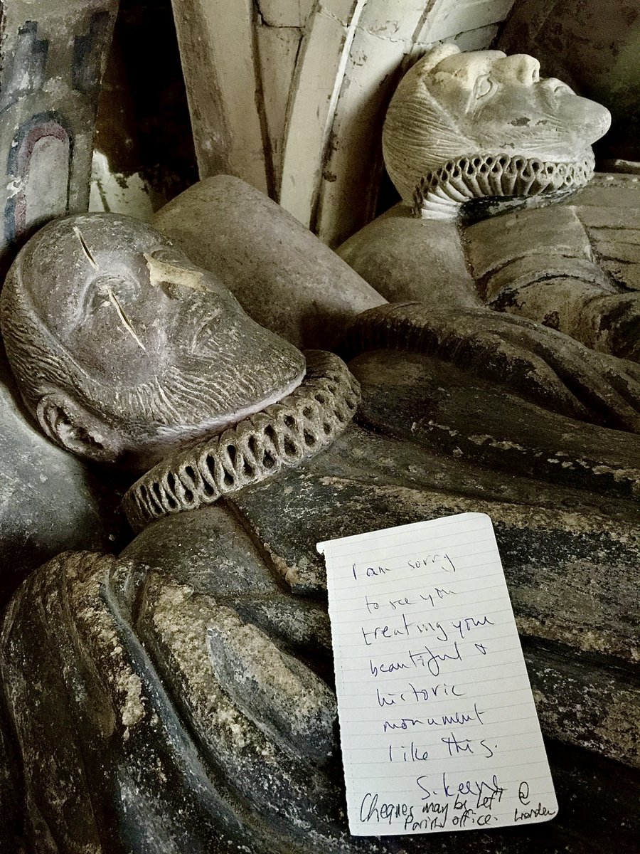 natchjourneyman's tweet photo. Nikolaus #Pevsner snapped recording the C17th Tombs of Rev. John Jesop & Dr Thomas Jesop, who lie together as a pair of recumbunt effigies at St Mary’s, Gillingham, Dorset. I don’t think he left the abrasive note for the Church Warden. #chequesmaybeleftintheparishoffice @YalePevsner #churchgoing.