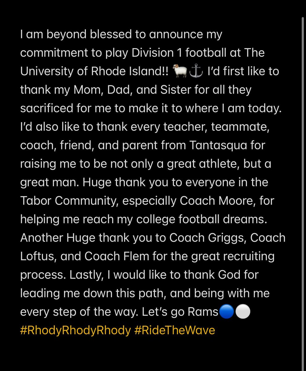 Liam Hubacz (@liamhubacz) on Twitter photo I am beyond blessed to announce my commitment to play Division 1 football at the University of Rhode Island!!#RhodyRhodyRhody #RideTheWave <a href="/CoachJeffMoore/">Coach Jeff Moore</a> <a href="/UriFootball/">URI Football</a> I am beyond blessed to announce my commitment to play Division 1 football at the University of Rhode Island!!#RhodyRhodyRhody #RideTheWave <a href="/CoachJeffMoore/">Coach Jeff Moore</a> <a href="/UriFootball/">URI Football</a>