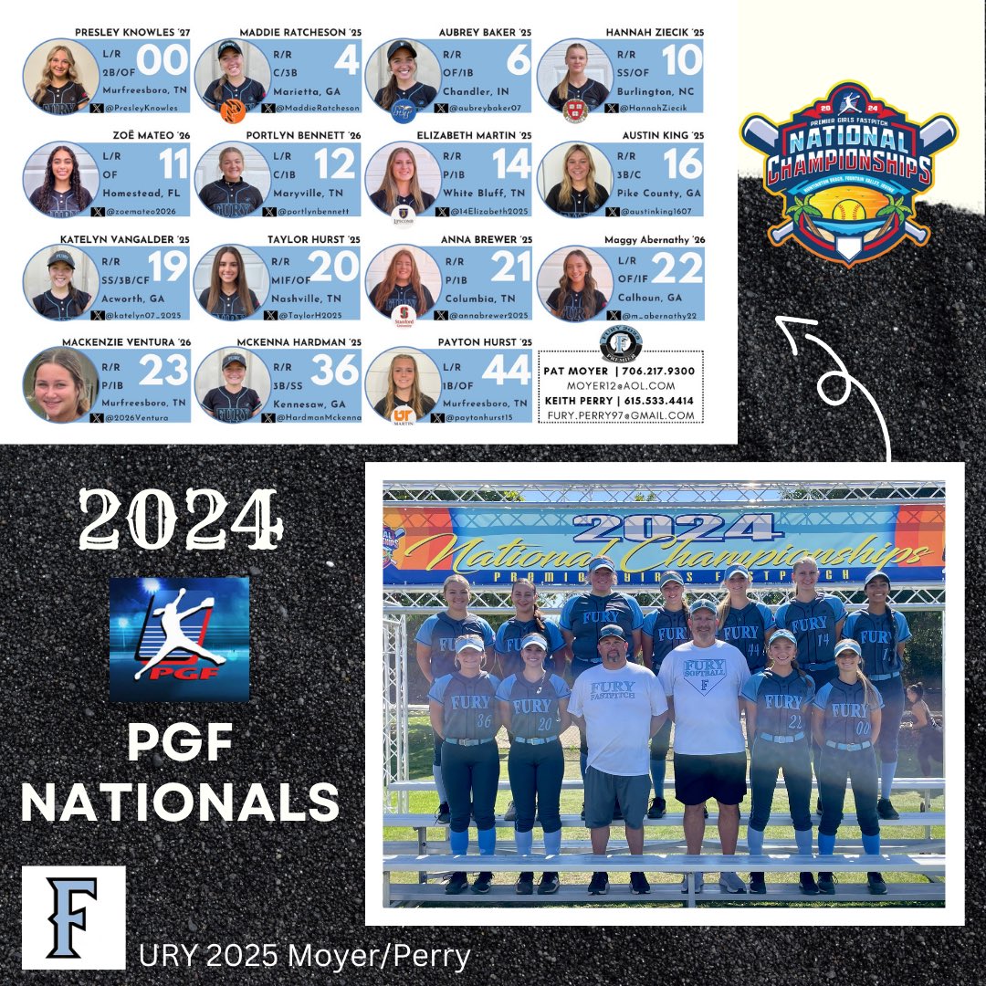 Next bracket game is at 8AM tomorrow morning.  

🆚 Premier Fastpitch National 16U
🗓️ 07/24
⏰ 8:00 AM PT
📍FV Sports Park - F4
🖥️ GC Fury Premier 2025 Moyer/Perry 16U